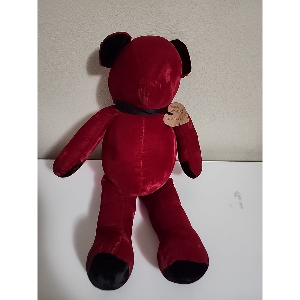 Handmade Faceless‎ Teddy Bear Large Red Black Velvet Velour 20in Pearl Descant